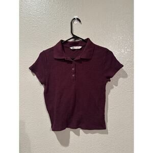 So Burgundy Waffle Texture Cropped Polo sz L
